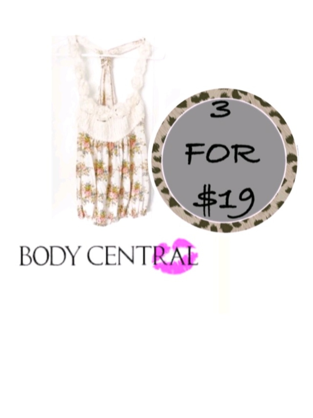 3/$19 Body Central vintage Floral Racerback Tank top camisole blouse